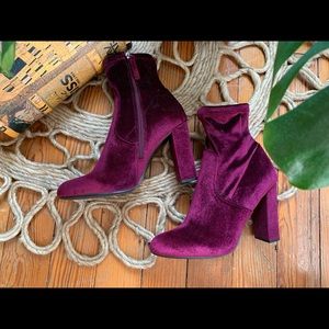 Deep Pink Velvet Booties